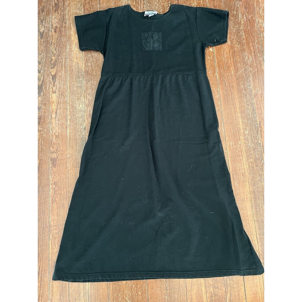 American Vintage 90s SK Sport Short Sleeve Maxi Dress Cotton Stretch Black Large